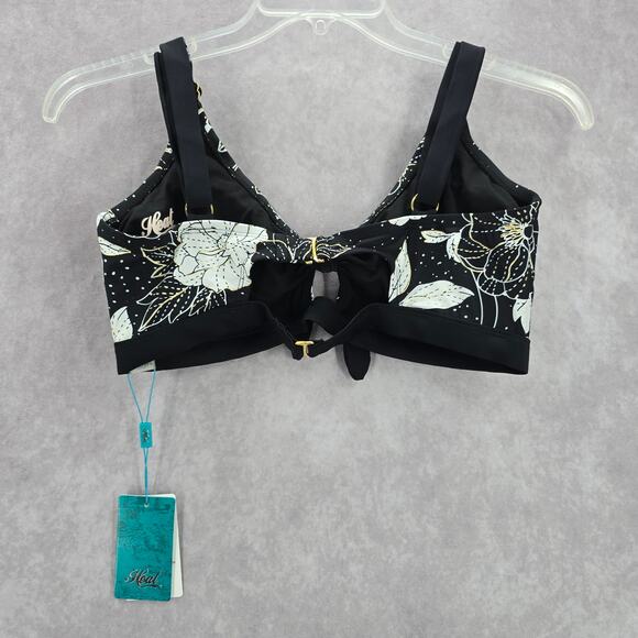Heat Black White Floral Padded Magnolia Tie Front Bralette Swim Top L Large - Picture 2 of 4